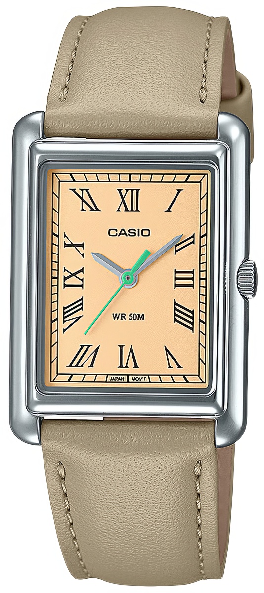 Zegarek damski Casio LTP-B165L-5BVEF beżowy na pasku z prostokątną kopertą