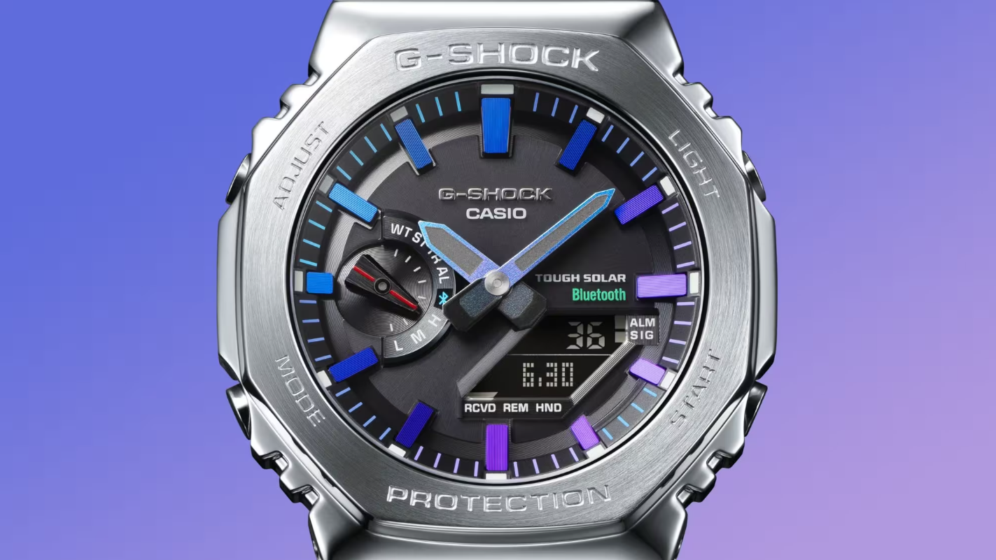 Srebrny zegarek męski G-Shock na bransolecie G-SHOCK Full Metal Octagon GM-B2100PC-1AERR Bluetooth