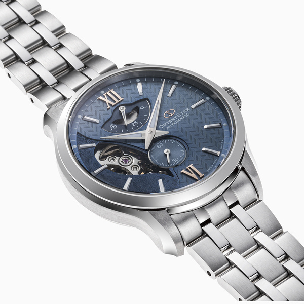 Zegarek męski z niebieską tarczą Orient Star Layered Skeleton RE-AV0B08L00B
