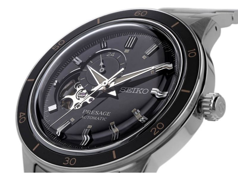 Odkryj zegarek męski SEIKO PRESAGE AUTOMATIC STYLE 60'S  SSA425J1 na bransolecie z widocznym mechanizmem - tarcza open heart - timetrend.pl