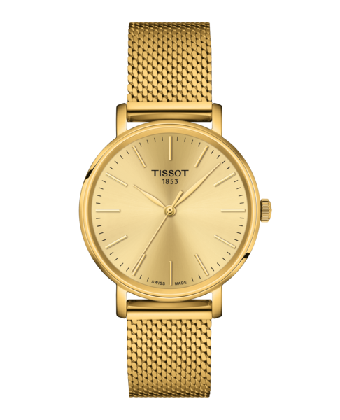Złoty zegarek damski Tissot EVERYTIME LADY T143.210.33.021.00 na meshowej bransolecie