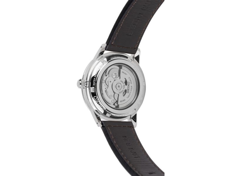 Zegarek męski Seiko GMT Style 60’s z mechanizmem automatycznym, szarą tarczą oraz czarnym, skórzanym paskiem