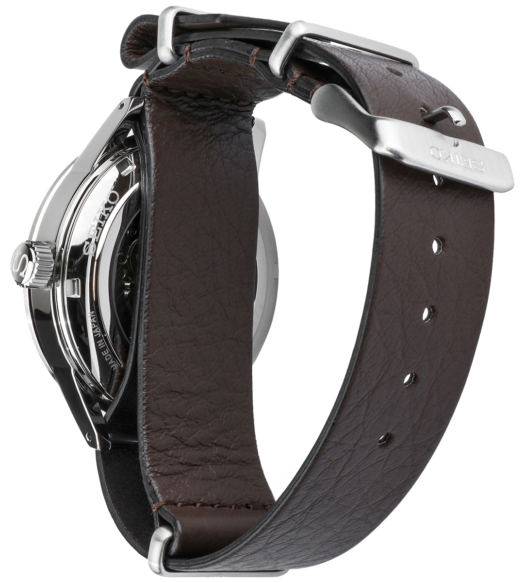 Zegarek męski Seiko GMT Style 60’s z mechanizmem automatycznym, szarą tarczą oraz czarnym, skórzanym paskiem