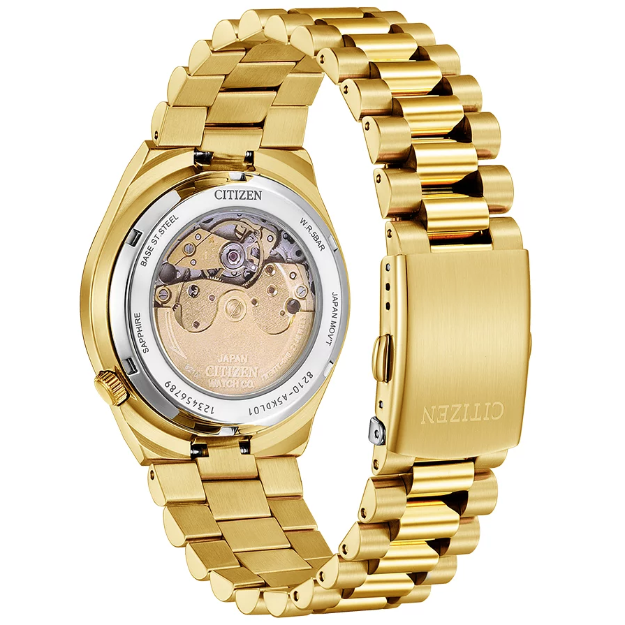 Złoty zegarek męski z czerwoną tarczą Citizen Tsuyoza NJ0153-82X