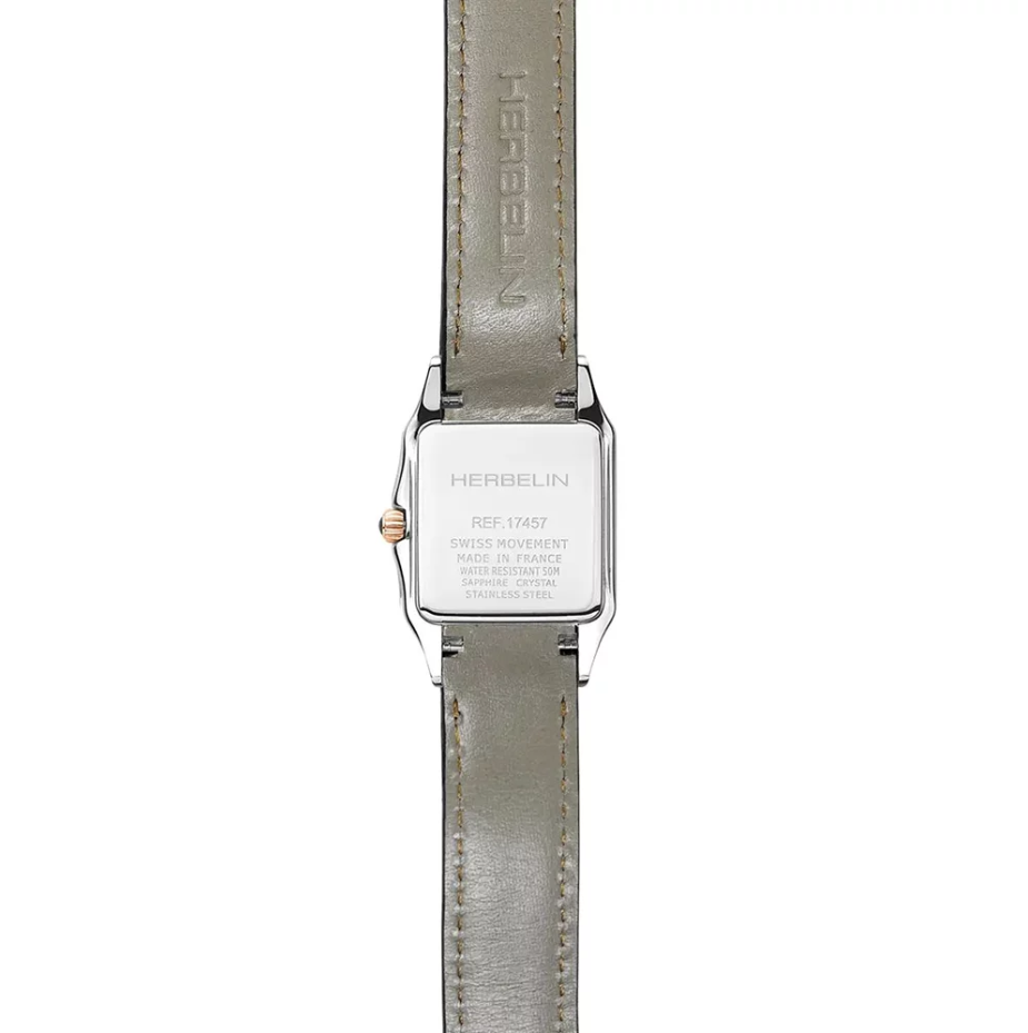 Kwadratowy zegarek damski na czarnym pasku Herbelin Luna 17457TR01