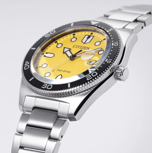 Sportowy męski zegarek z żółtą tarczą Citizen Eco-Drive AW1760-81Z