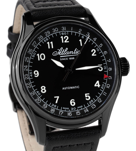 Zegarek męski Atlantic 52782.46.63, na skórzanym pasku w kolorze czarnym