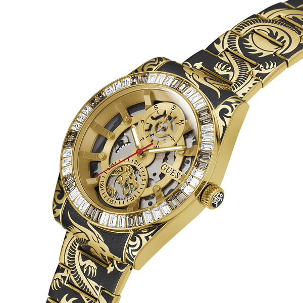 Zegarek męski GUESS GW0649G1 ze złotą tarczą w czarno-złotej kopercie na bransolecie