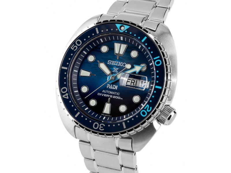 Odkryj zegarek męski Seiko PADI diver SI SRPK01K1 z mechanizmem automatycznym oraz niebieską tarczą inspirowaną powierzchnią wody
