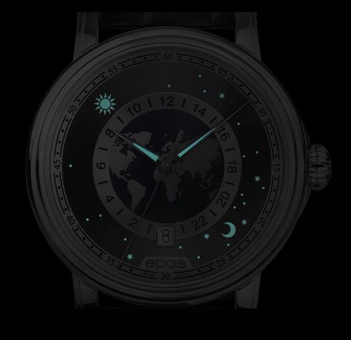 Elegancki zegarek męski na brązowym pasku EPOS Emotion Globe 3390.302.20.54.27